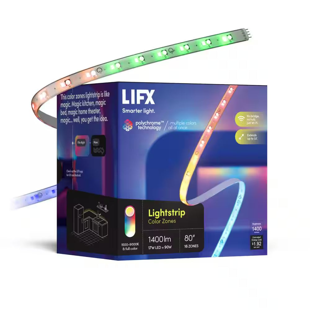 80 In. Smart Multi-Color RGB+W Wi-Fi Plug-In LED Strip Light Kit, Works with Alexa/Hey Google/Homekit/Siri