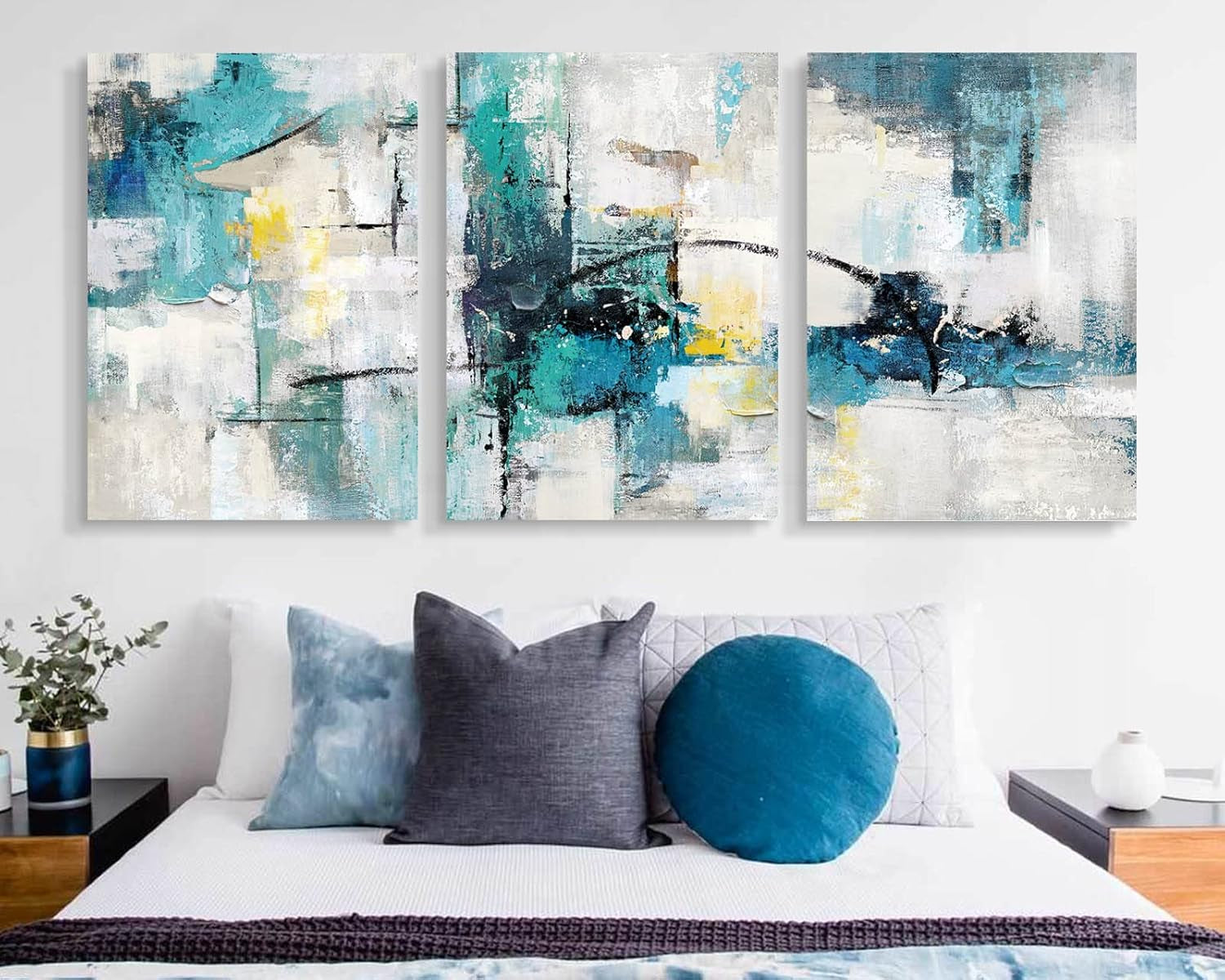 Modern Abstract Wall Art – Teal Canvas Painting for Living Room, Bedroom, Dining Room, Office, Kitchen, Large 60X28 Inch