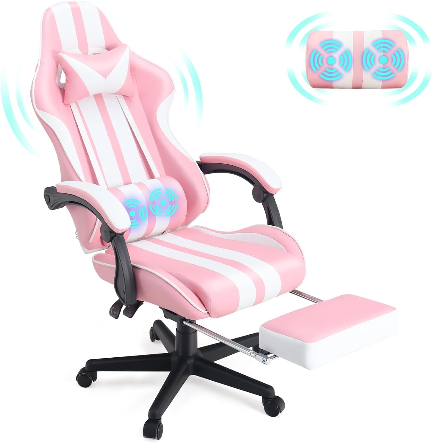 Gaming Chairs with Footrest,Computer Game Chair,Massage Gaming Chairs,Christmas,Xmas Gift,Pc Gaming Chairs for Adults Teens for Gaming Live Streaming Room(Pink,Racing Version)