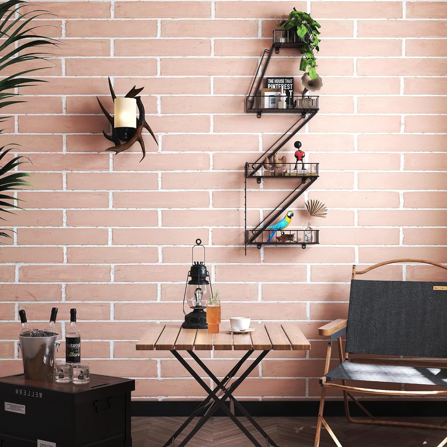 Fire Escape Wall Shelf - 4 Tier Metal Black Fire Escape Shelf with Baskets, New