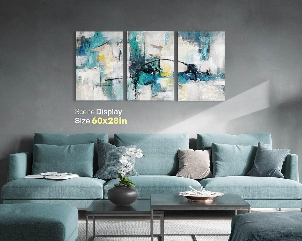 Modern Abstract Wall Art – Teal Canvas Painting for Living Room, Bedroom, Dining Room, Office, Kitchen, Large 60X28 Inch