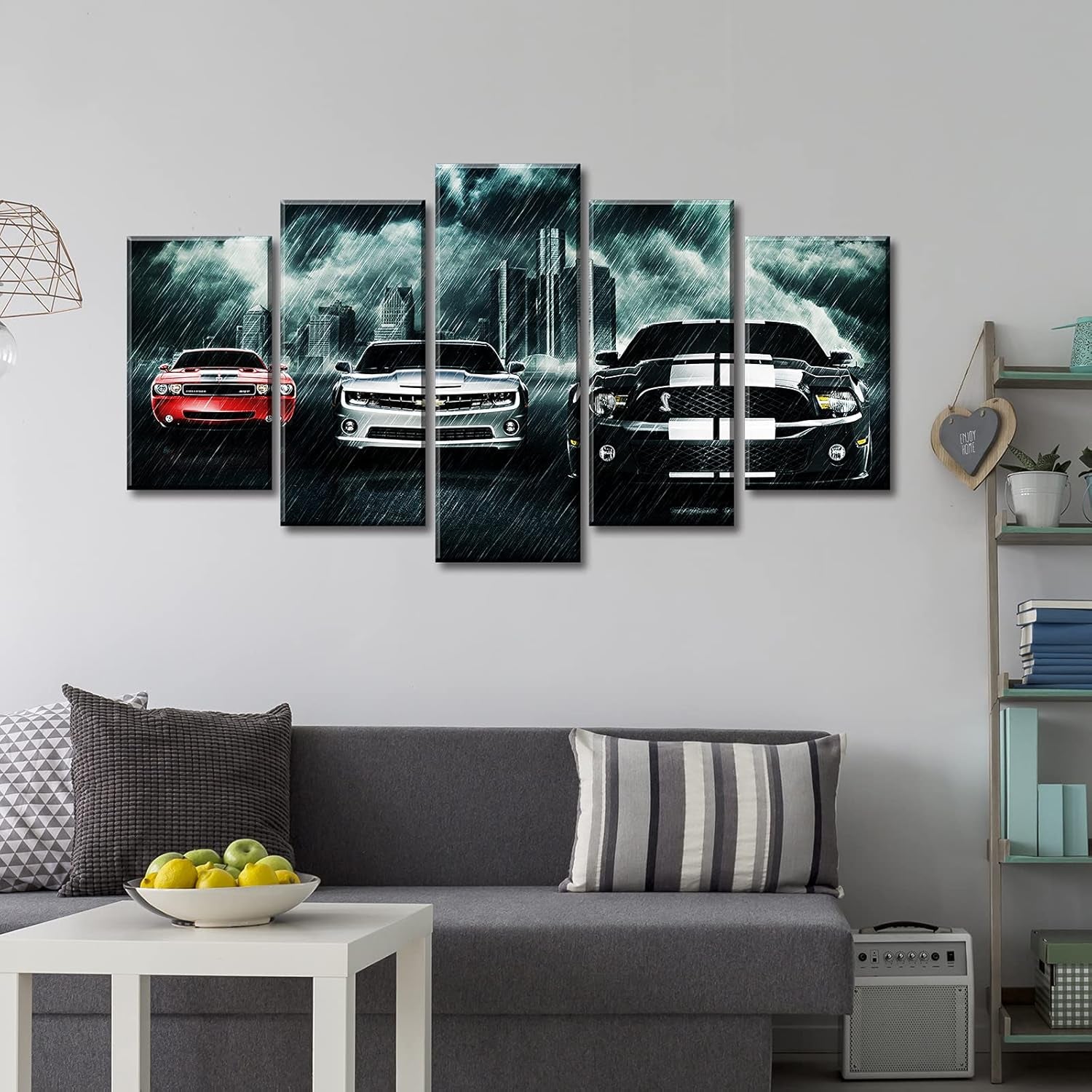 Boys Bedroom Decor Car Posters of Sports Cars Black and White Red Wall Art 5 Piece Muscle Cars Painting Landscape Pictures Canvas Artwork Men Office Decorations Gifts for Teen Boy 40"W X 22"H