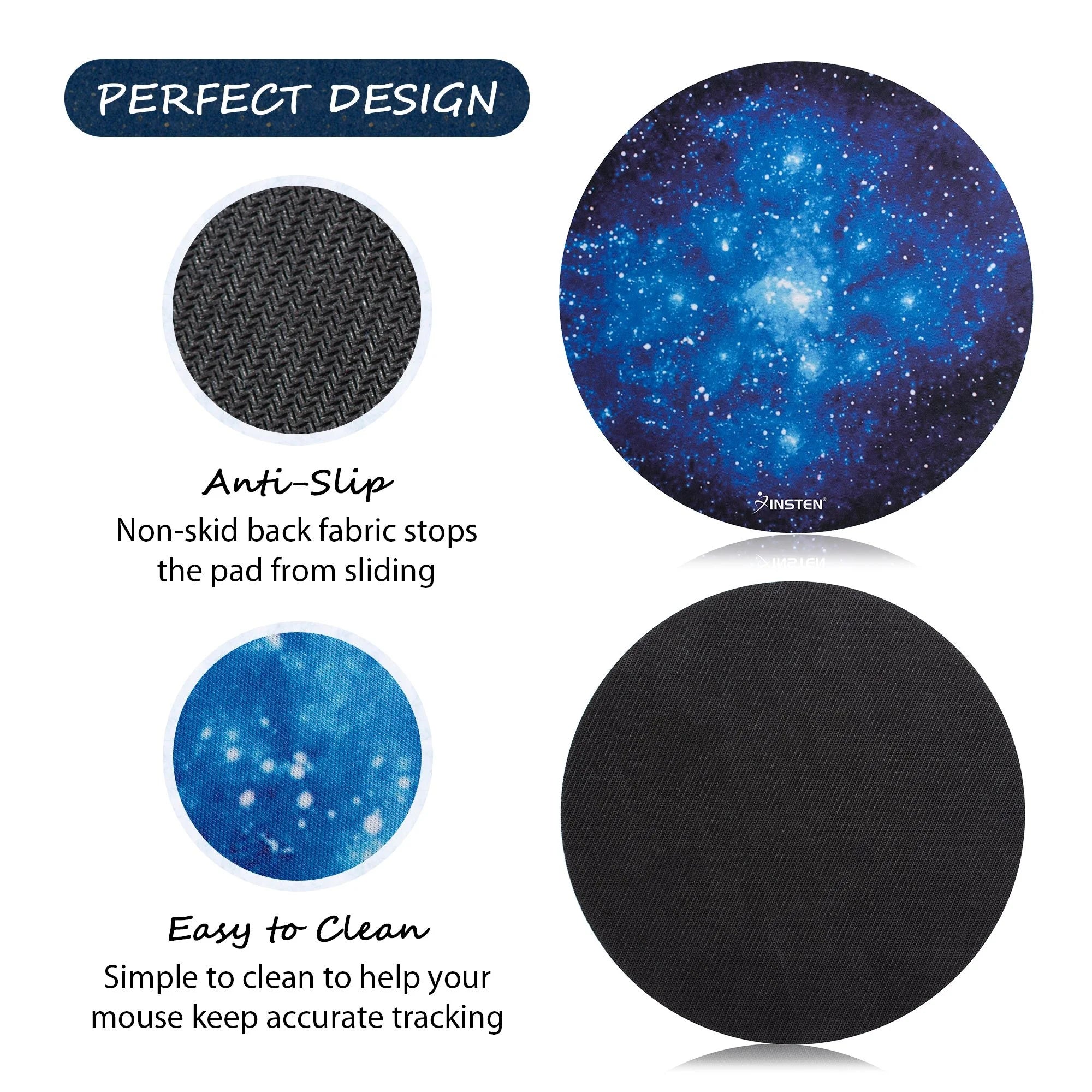 Mouse Pad for Computer Laptop Desktop Gaming Super Smooth round Galaxy Space Planet Moon Design with Non-Slip Rubber Base, Blue Starry Night (8.4 X 8.4 Inch)