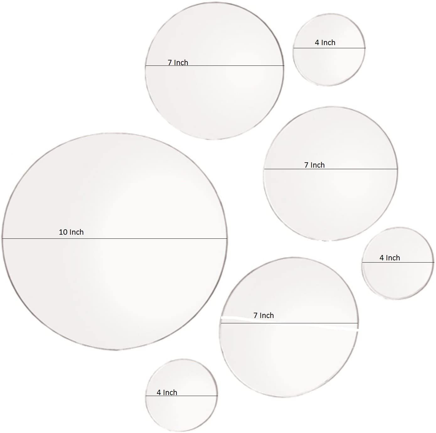 Medium round Mirror Wall Mounted Assorted Sizes (1X10”, 3X7”, 3X4”) - Set of 7 round Glass Mirrors Wall Decoration for Living Room, Bedroom or Bathroom.