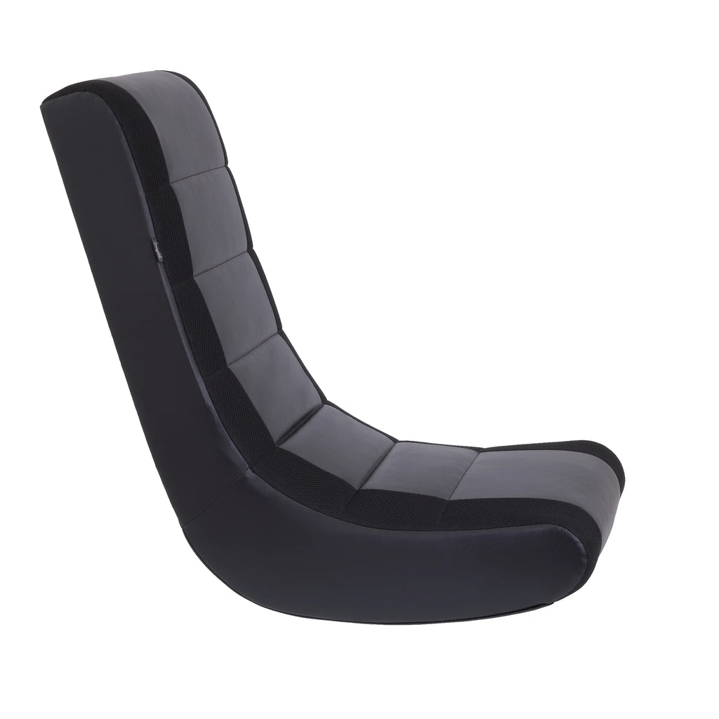 Classic Video Rocker Floor Gaming Chair, Kids and Teens, PU Faux Leather & Polyester Mesh, Black/Black