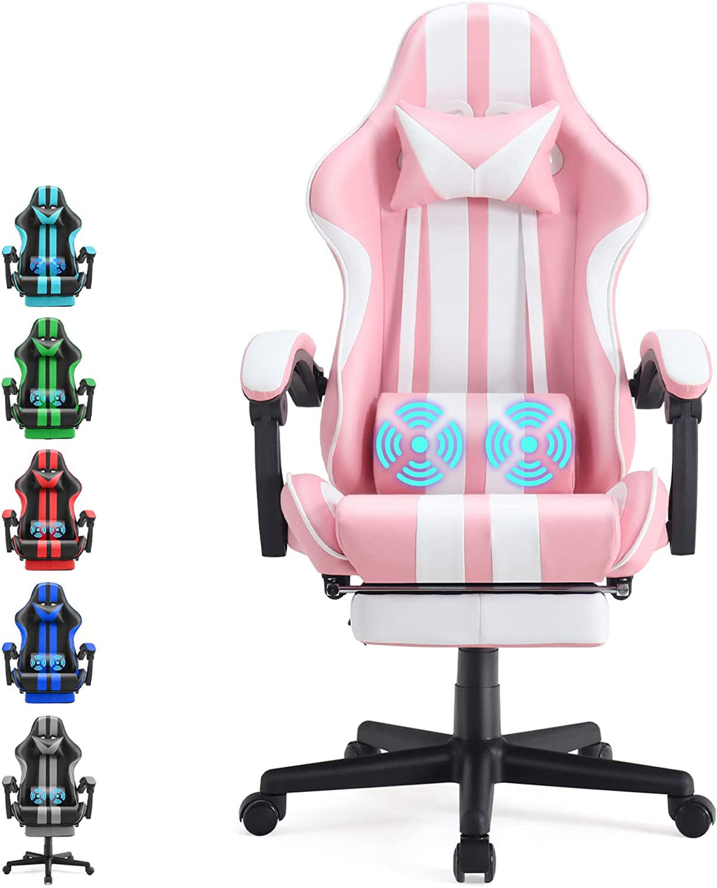 Gaming Chairs with Footrest,Computer Game Chair,Massage Gaming Chairs,Christmas,Xmas Gift,Pc Gaming Chairs for Adults Teens for Gaming Live Streaming Room(Pink,Racing Version)