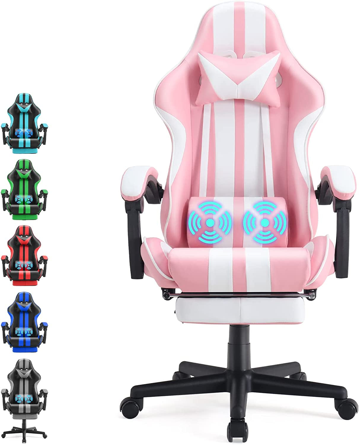 Gaming Chairs with Footrest,Computer Game Chair,Massage Gaming Chairs,Christmas,Xmas Gift,Pc Gaming Chairs for Adults Teens for Gaming Live Streaming Room(Pink,Racing Version)