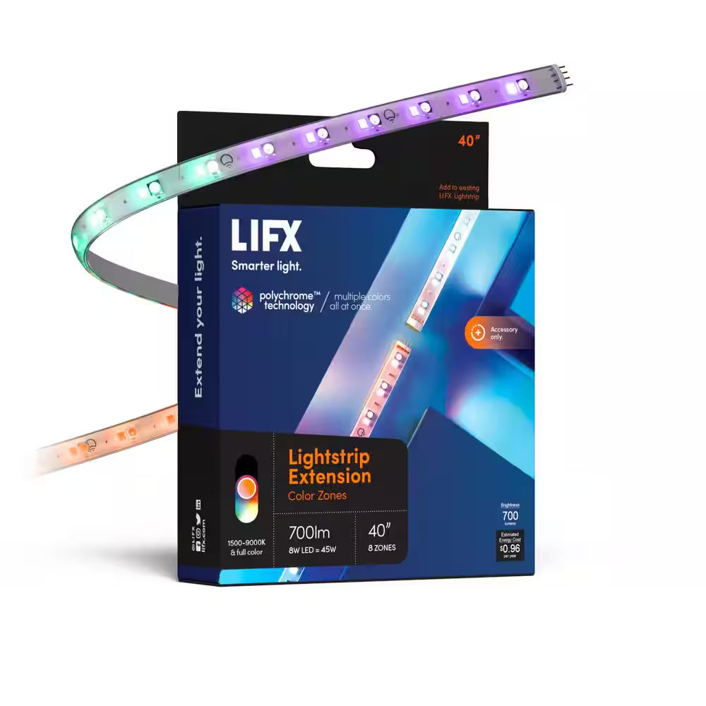 40 In. Smart Multi-Color RGB+W Wi-Fi LED Strip Light Extension, Works with Alexa/Hey Google/Homekit/Siri