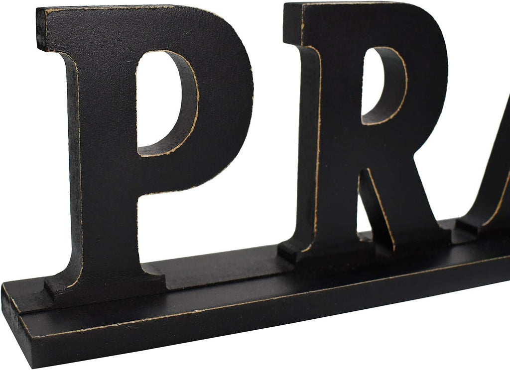 Pray Sign, Decorative Wooden Cutout Word Art, 16.14X4.75 Inches, Black