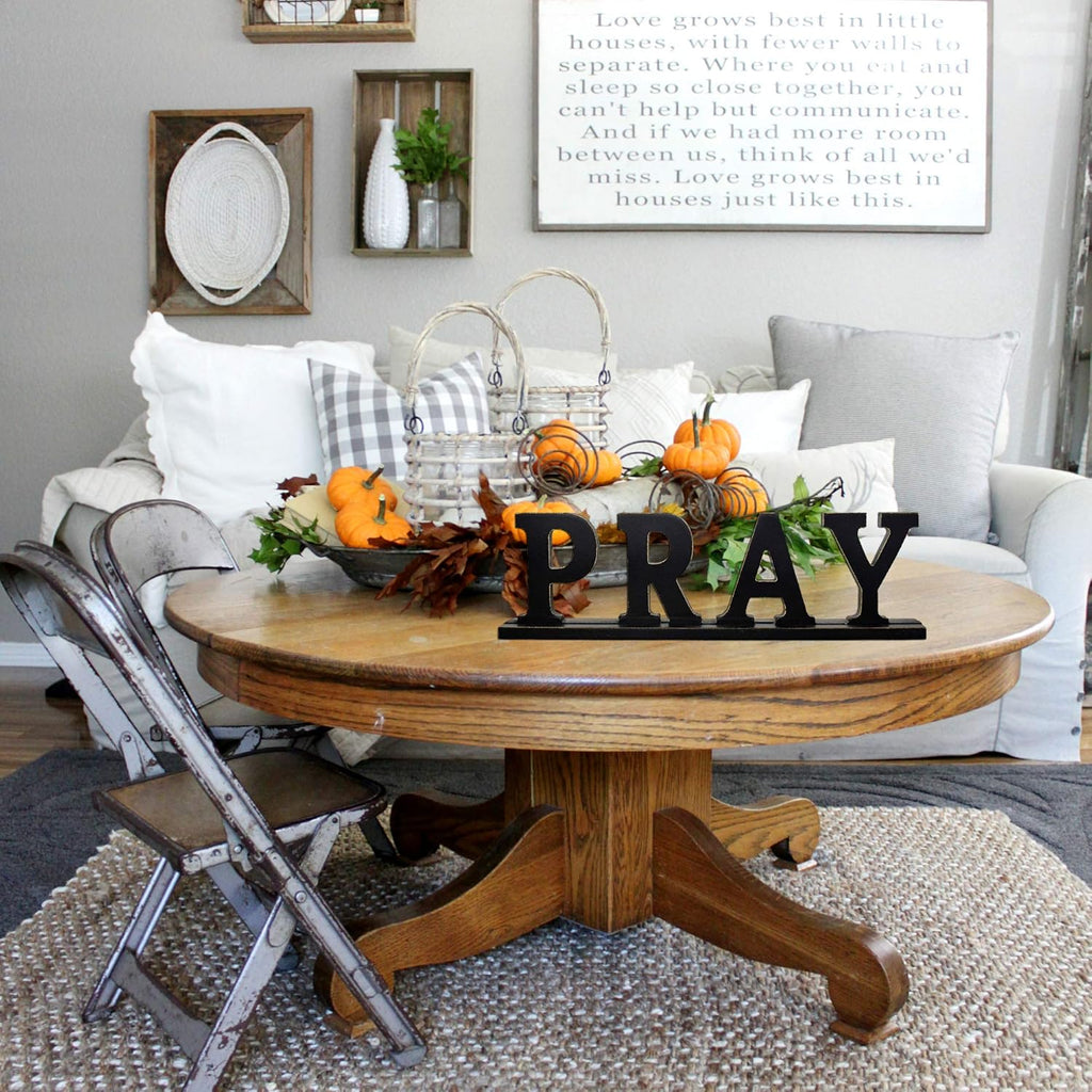 Pray Sign, Decorative Wooden Cutout Word Art, 16.14X4.75 Inches, Black