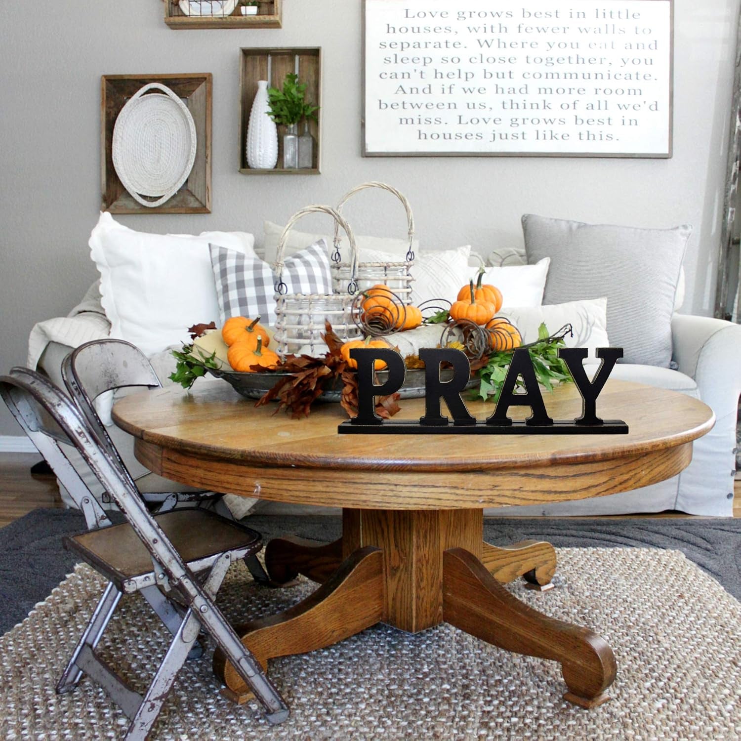 Pray Sign, Decorative Wooden Cutout Word Art, 16.14X4.75 Inches, Black