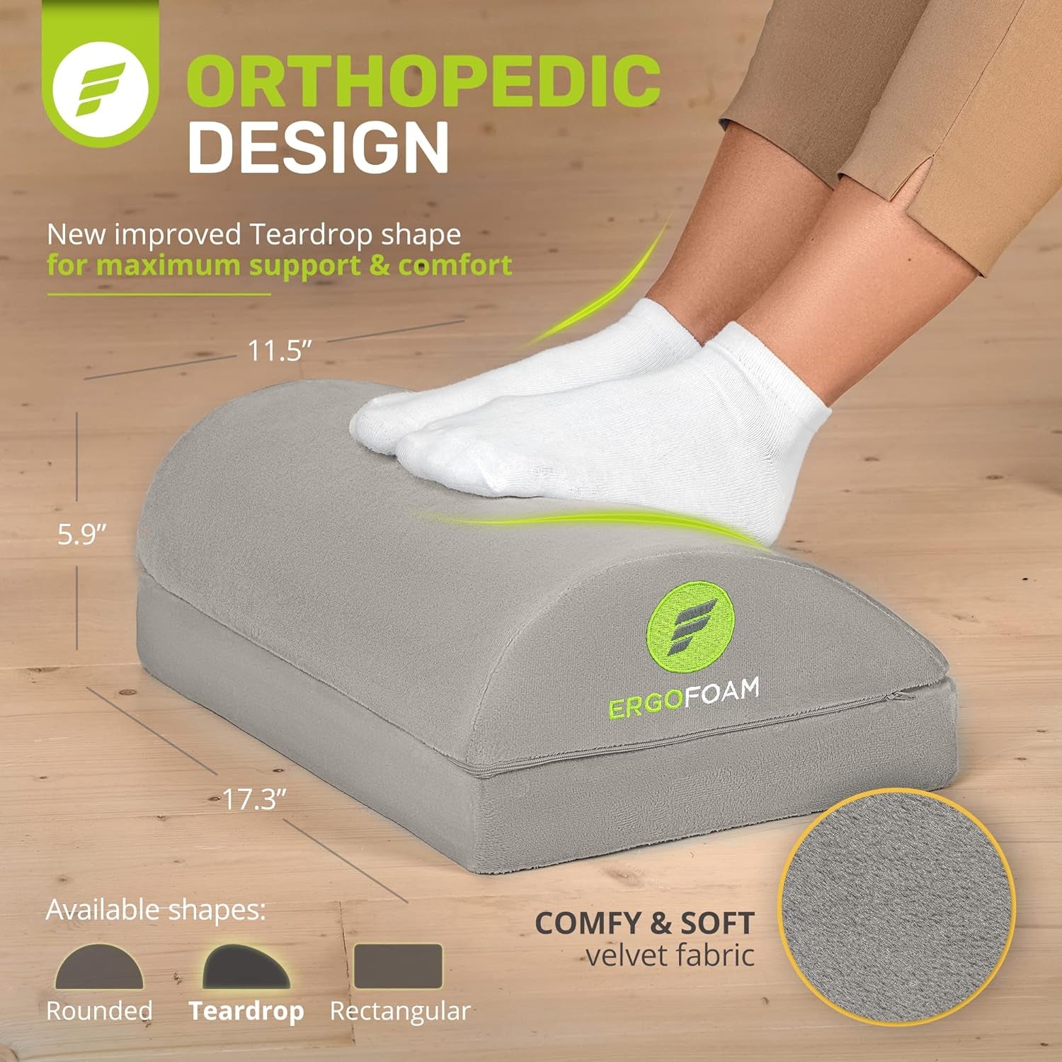 Foot Rest - Chiropractor-Endorsed Orthopedic Teardrop Design - 2In1 Adjustable Premium under Desk Footrest - Ergonomic Foot Rest for Lumbar, Back, Knee Pain (Grey)