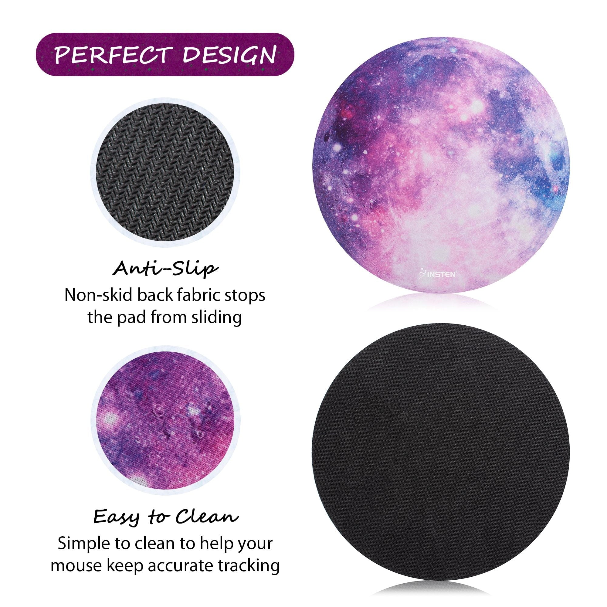 Galaxy Mouse Pad for Computer Desk Laptop, Small round Desktop Mat, Purple Space Mousepad, Non-Slip Rubber