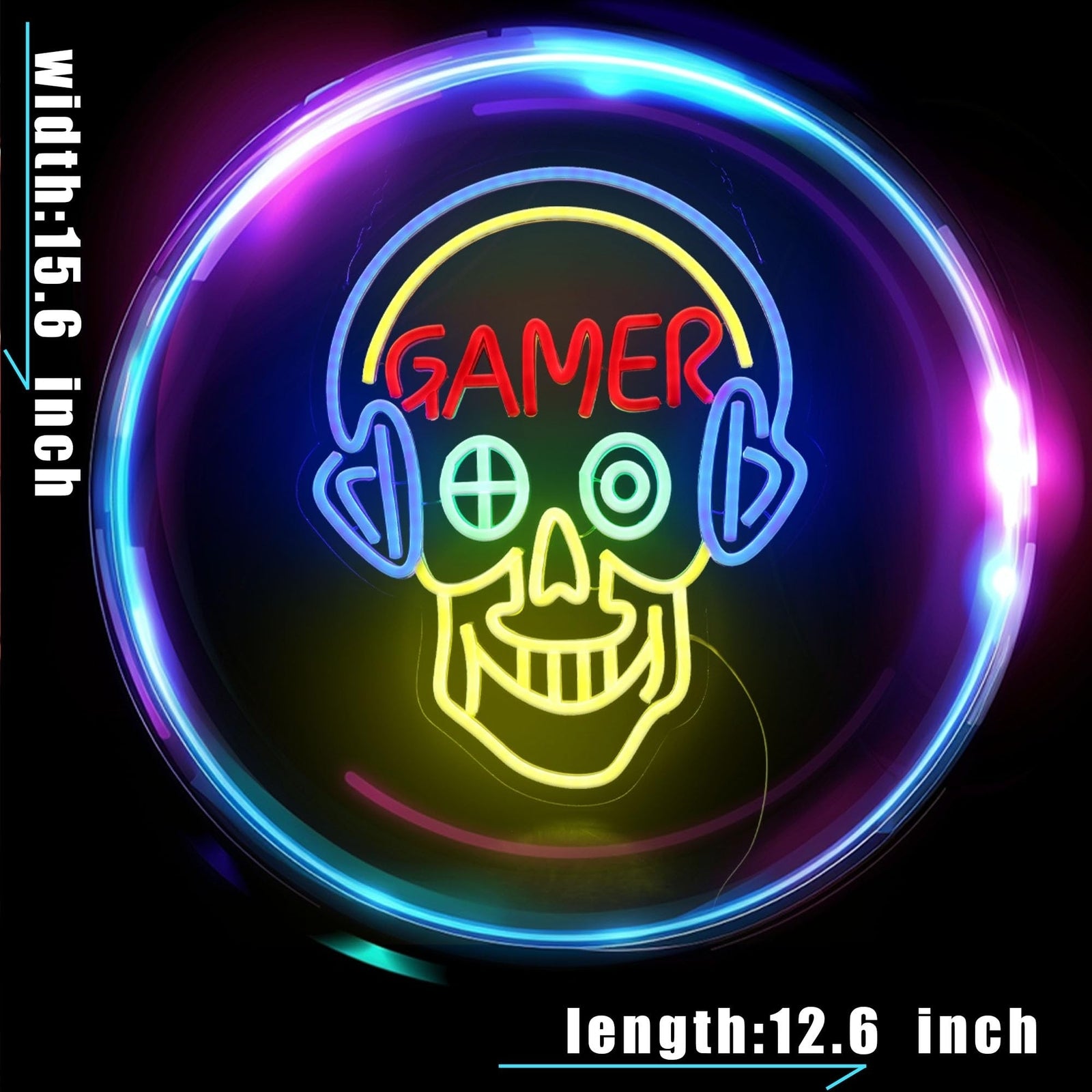 Gamer Skull Neon Sign for Boys Room Decor, Gaming Room Decor, Game Bar Wall D...