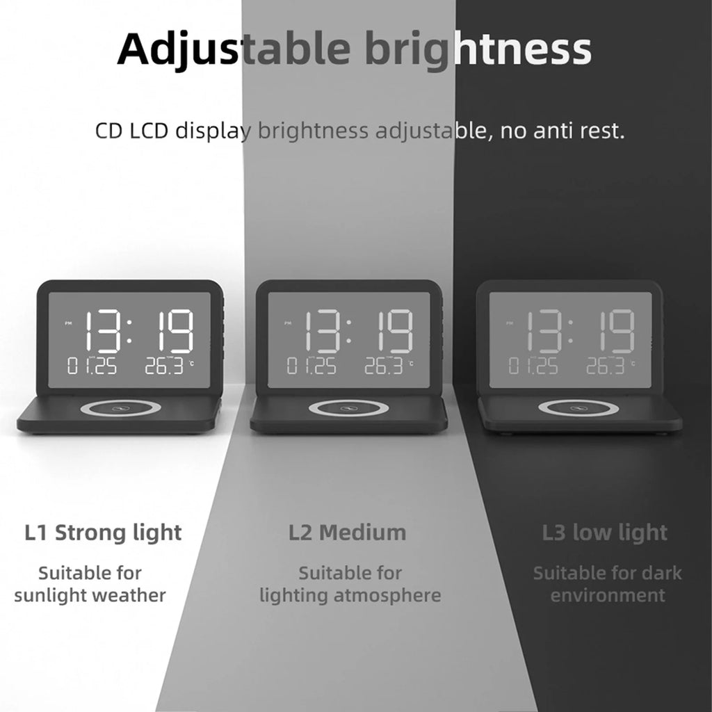 2023 Promotion on Sale, Digital Alarm Clock,Mirror Surface LED Electronic Clocks,With U Charger,Temperature Display,Wireless Charging, Ustom Brightness,For Office Table Bedroom Night