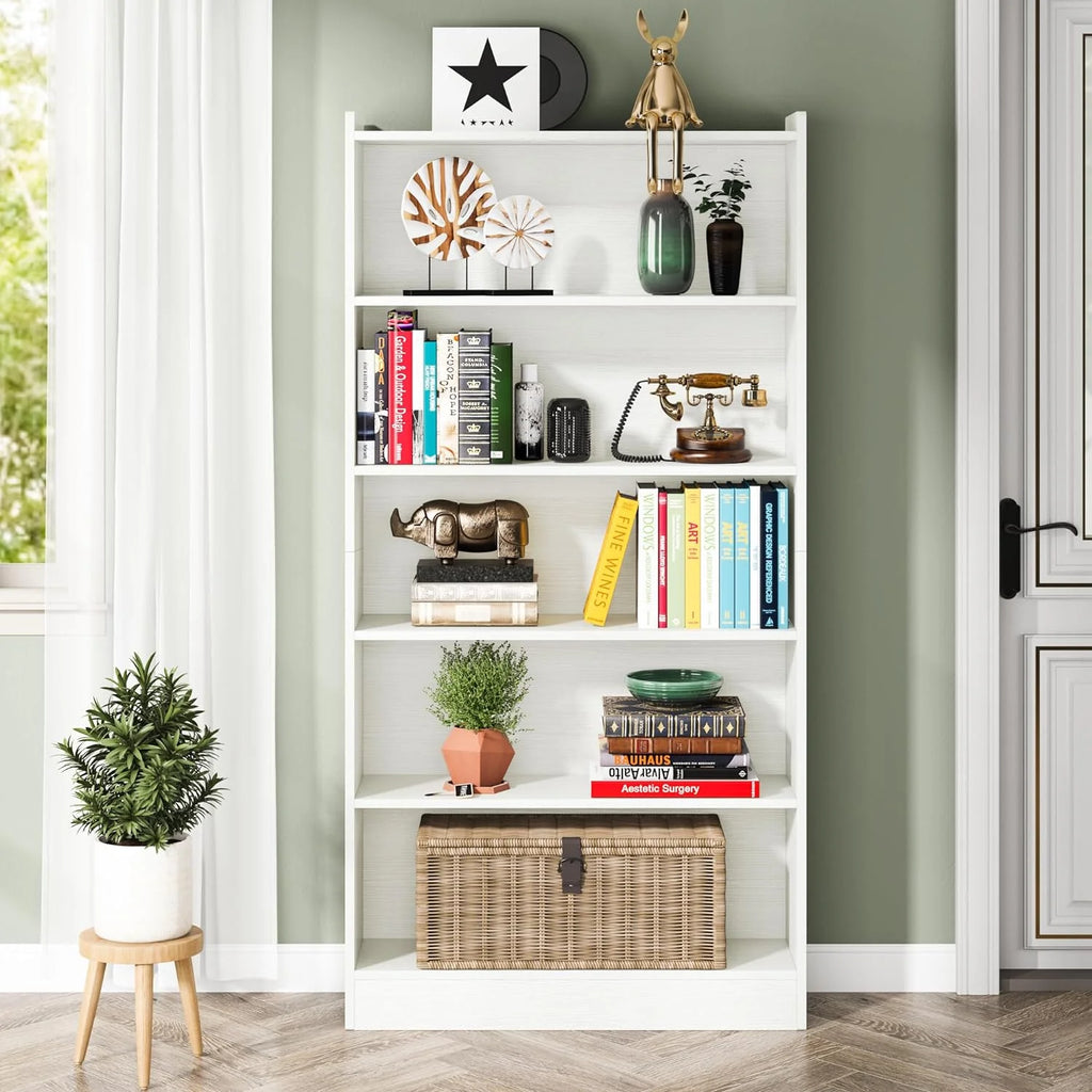 Modern 6-Tier White Library Bookshelf with Storage Shelves, 72" Tall Bookcase for Bedroom Living Room Office