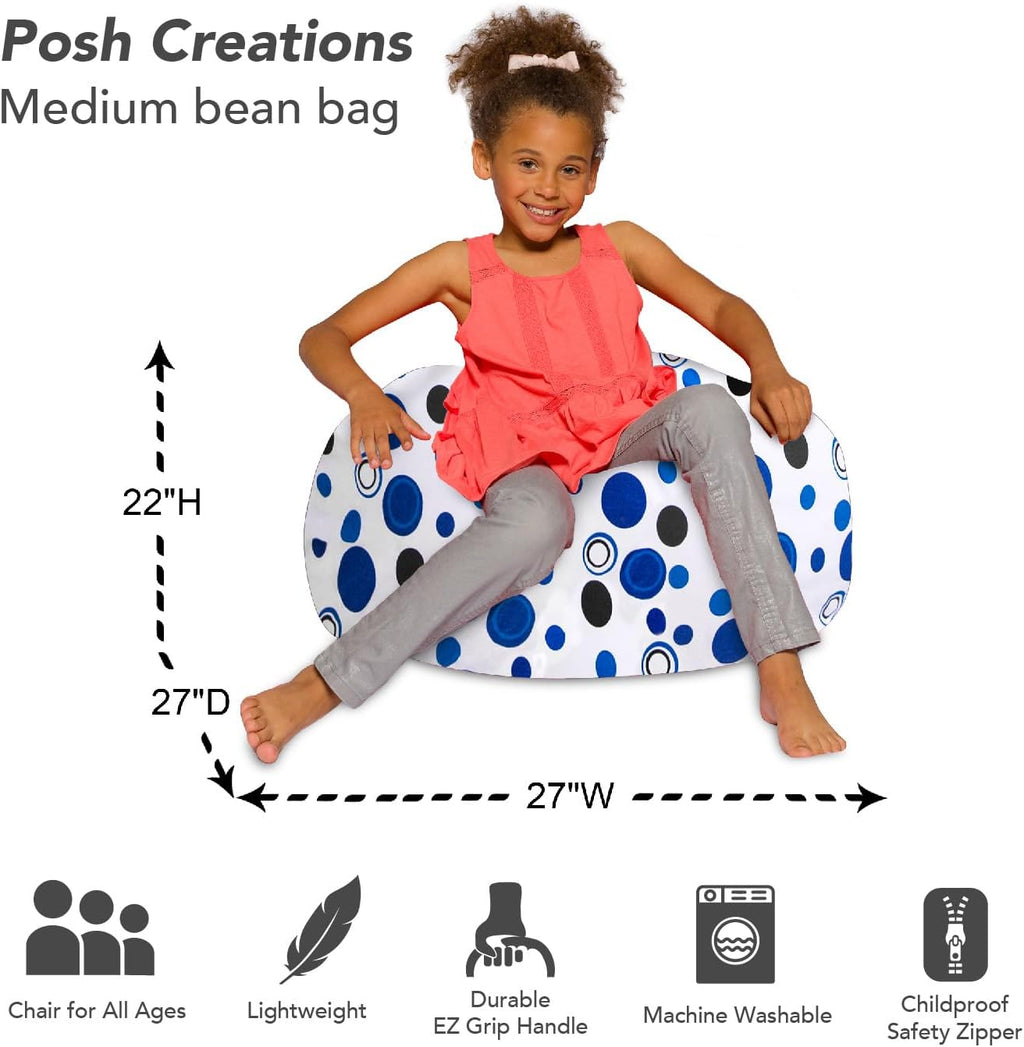Bean Bag Chair for Kids, Teens, and Adults Includes Removable and Machine Washable Cover, Canvas Bubbles Blue and White, 27In - Medium
