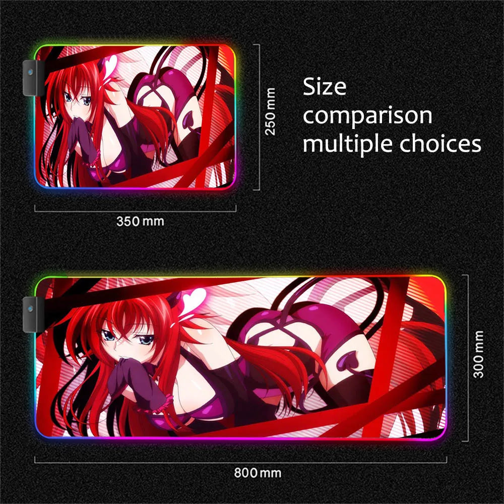 Anime High School DXD Mouse Pad RGB Anime Keyboard LED Carpet Gloway Mesa with USB Backlight Game Room Accessories Pad PC XXL