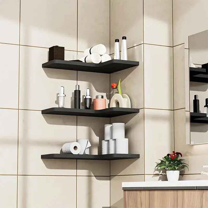 Contemporary Black Corner Floating Shelves - Set of 3-4