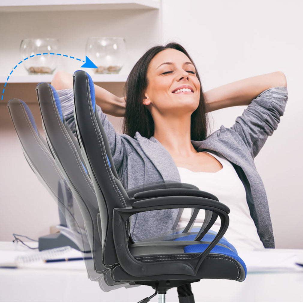 Ergonomic Gaming Chair, Lumbar Support, Swivel Rolling for Men, Women(Blue)