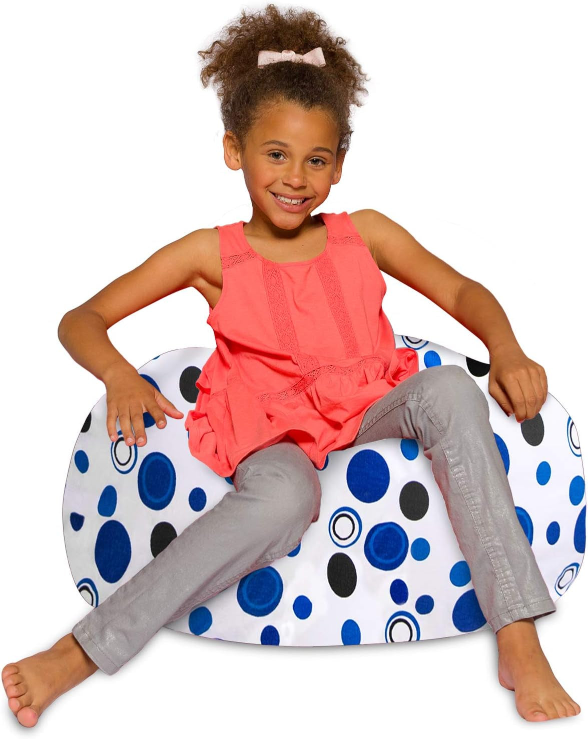 Bean Bag Chair for Kids, Teens, and Adults Includes Removable and Machine Washable Cover, Canvas Bubbles Blue and White, 27In - Medium