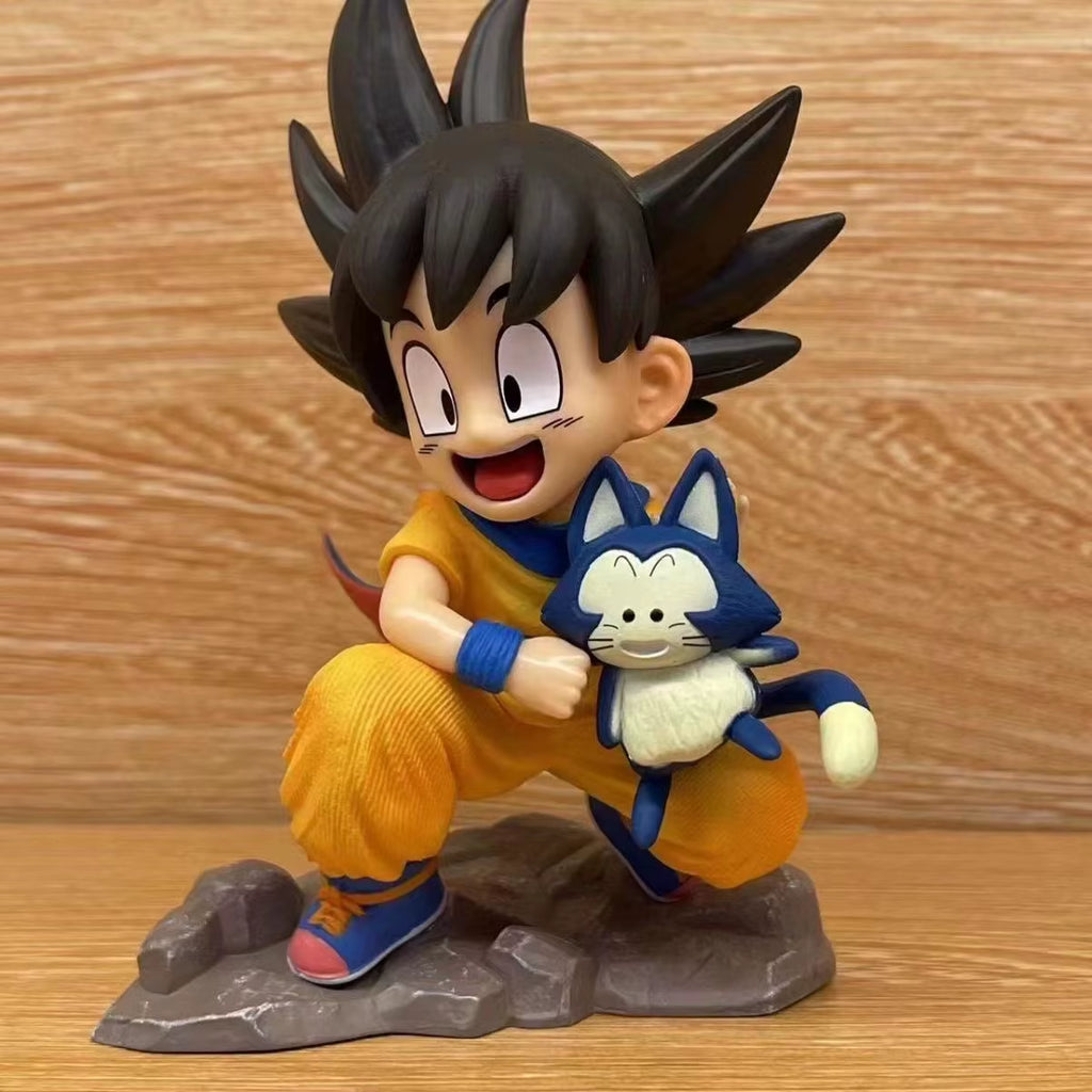 Dragon Ball 15Cm Childhood Little Goku Hugs Puer Ya Mu Tea Little Follower Figures Statue Pvc Model Statue Collection Toys Gift