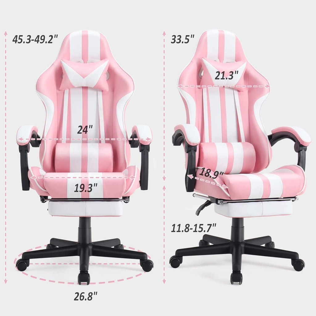Gaming Chairs with Footrest,Computer Game Chair,Massage Gaming Chairs,Christmas,Xmas Gift,Pc Gaming Chairs for Adults Teens for Gaming Live Streaming Room(Pink,Racing Version)
