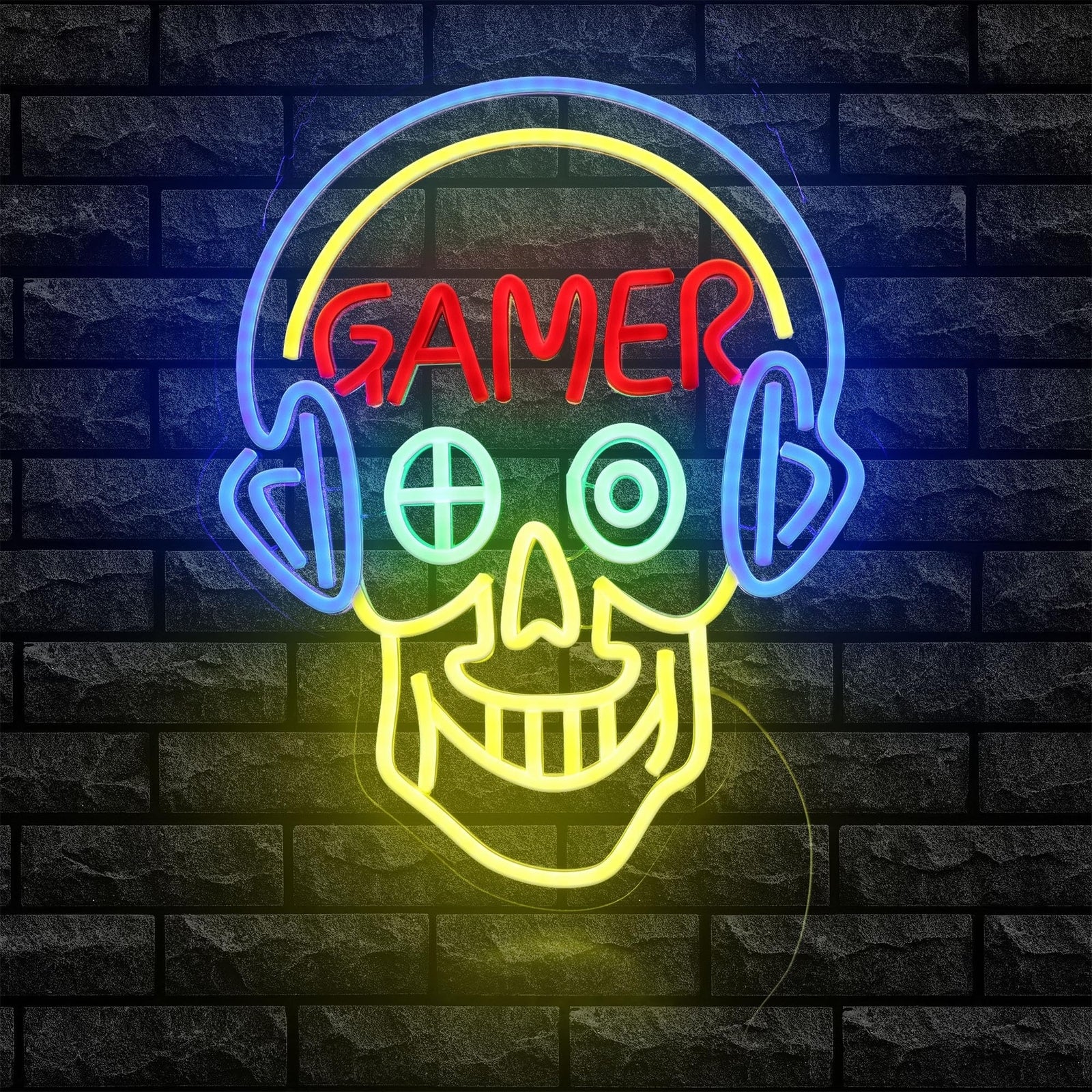 Gamer Skull Neon Sign for Boys Room Decor, Gaming Room Decor, Game Bar Wall D...