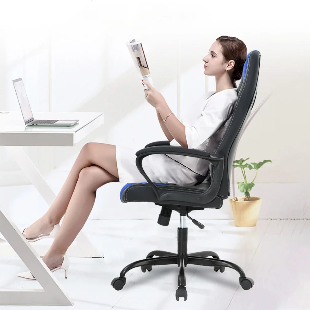 Ergonomic Gaming Chair, Lumbar Support, Swivel Rolling for Men, Women(Blue)