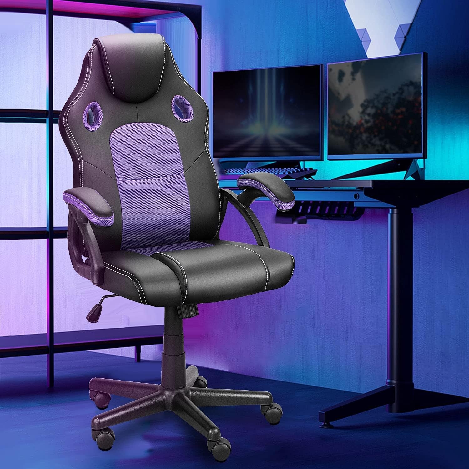 Gaming Office Chair, Ergonomic Cheap Gaming Chair, Computer Chair Video Game Chairs, Reclining Rolling Gaming Chairs for Adults, Teens and Gamer, Desk Office Chairs Clearance, Purple