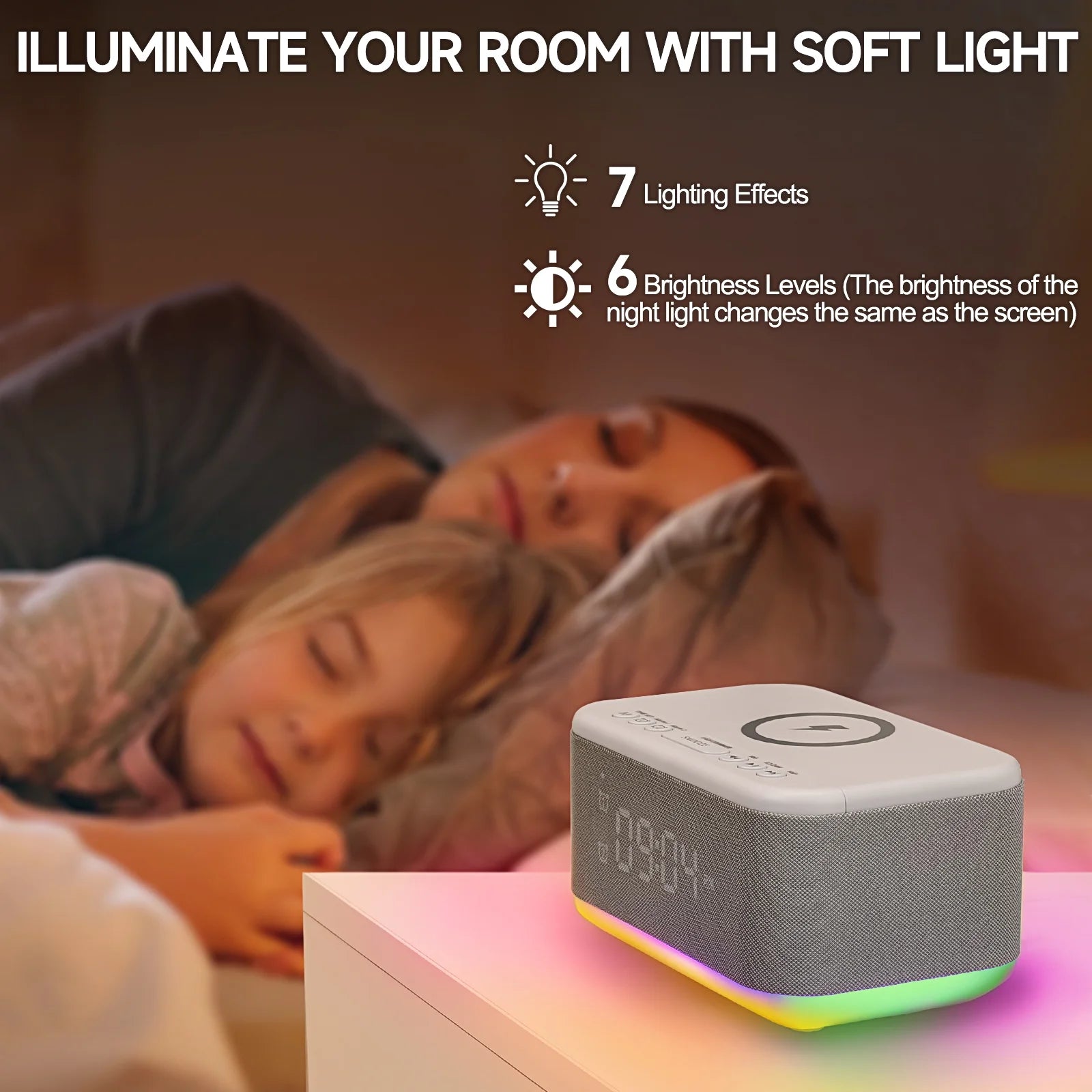 Tech Vibrating Alarm Clocks, Dimmable Digital Alarm Clocks Wireless Charger Bluetooth (Gray)