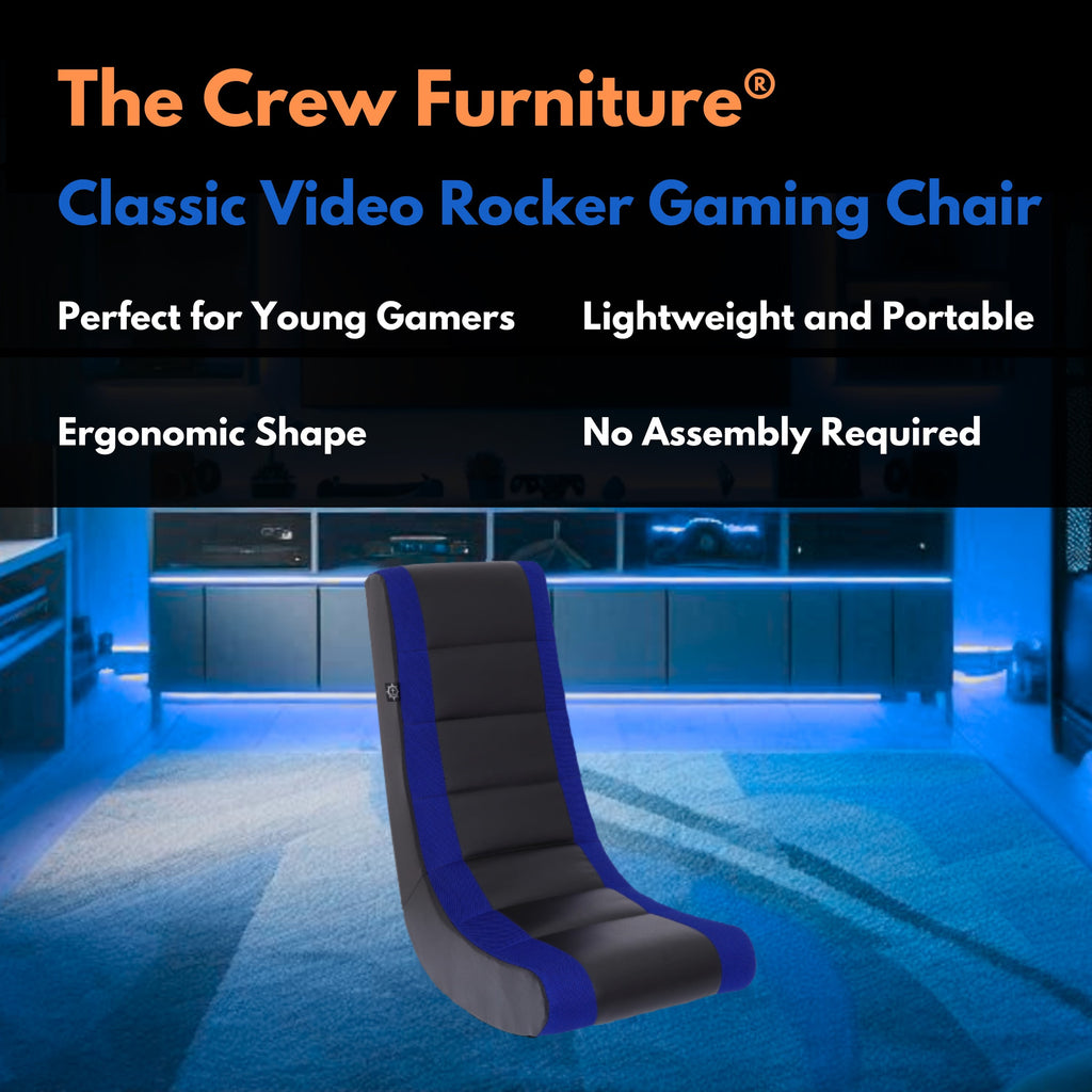 Classic Video Rocker Floor Gaming Chair, Kids and Teens, PU Faux Leather & Polyester Mesh, Black/Blue