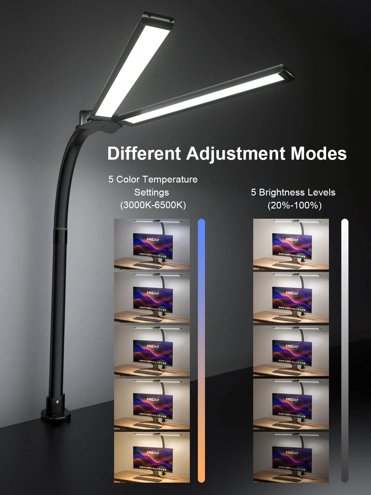 RGB Double Swing Arm Desk Lamp - 24W Ultra Bright Auto Dimming Desk Light, Multi-Angle Adjustment, Touch Control Desktop Lamp- Ideal for Home Office, Gaming, Reading, Work