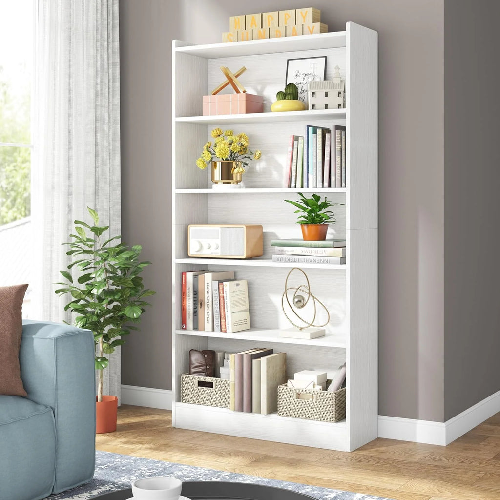 Modern 6-Tier White Library Bookshelf with Storage Shelves, 72" Tall Bookcase for Bedroom Living Room Office
