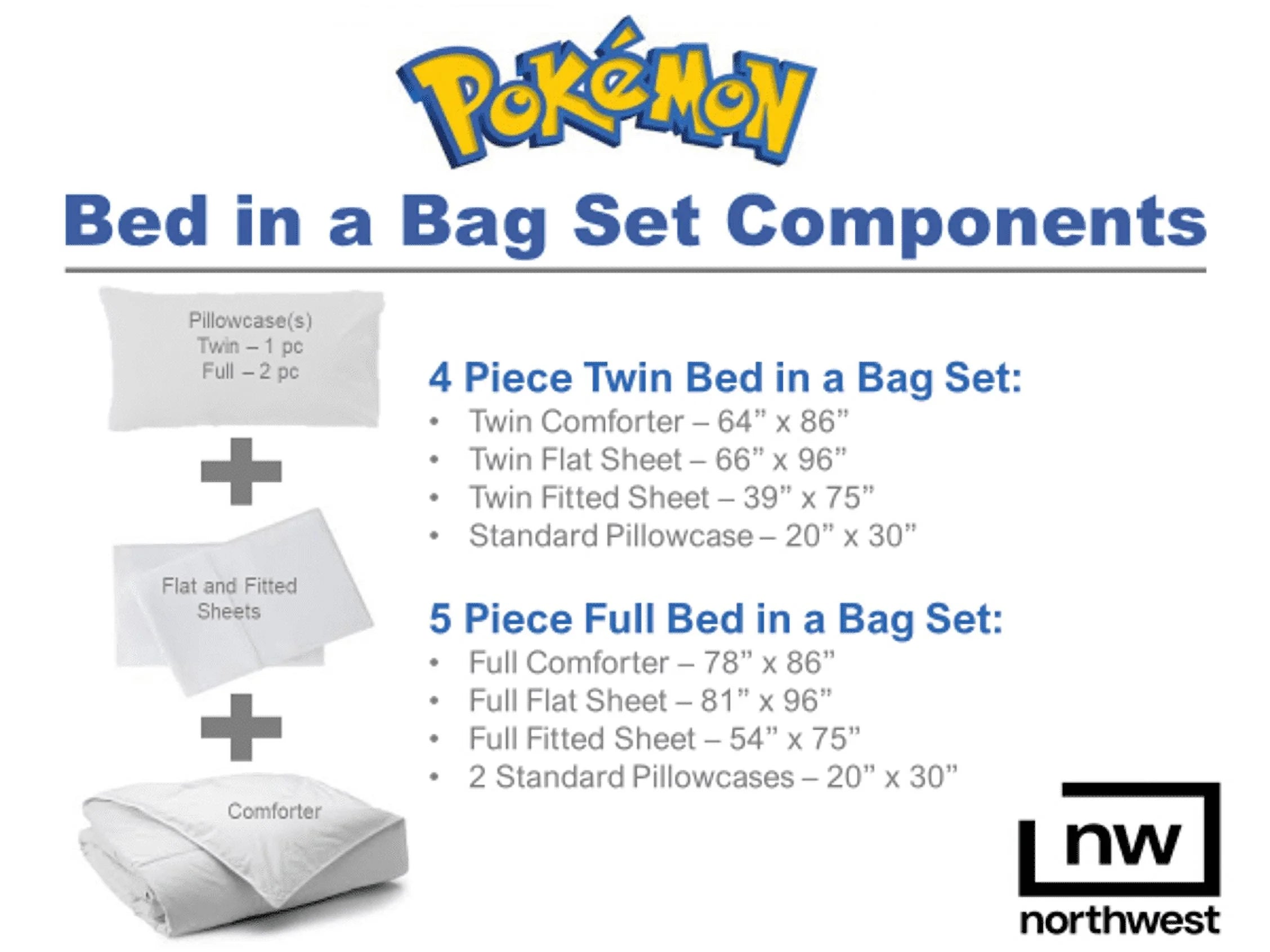 Pokemon 4-Piece Polyester Comforter Bedding Set, Twin