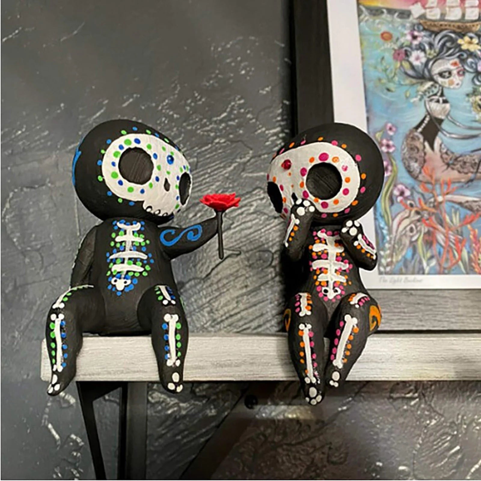 Home Decor , Sugar Skull Coulp Figurine Statues Table Decor Hand Crafts Resin Ornament