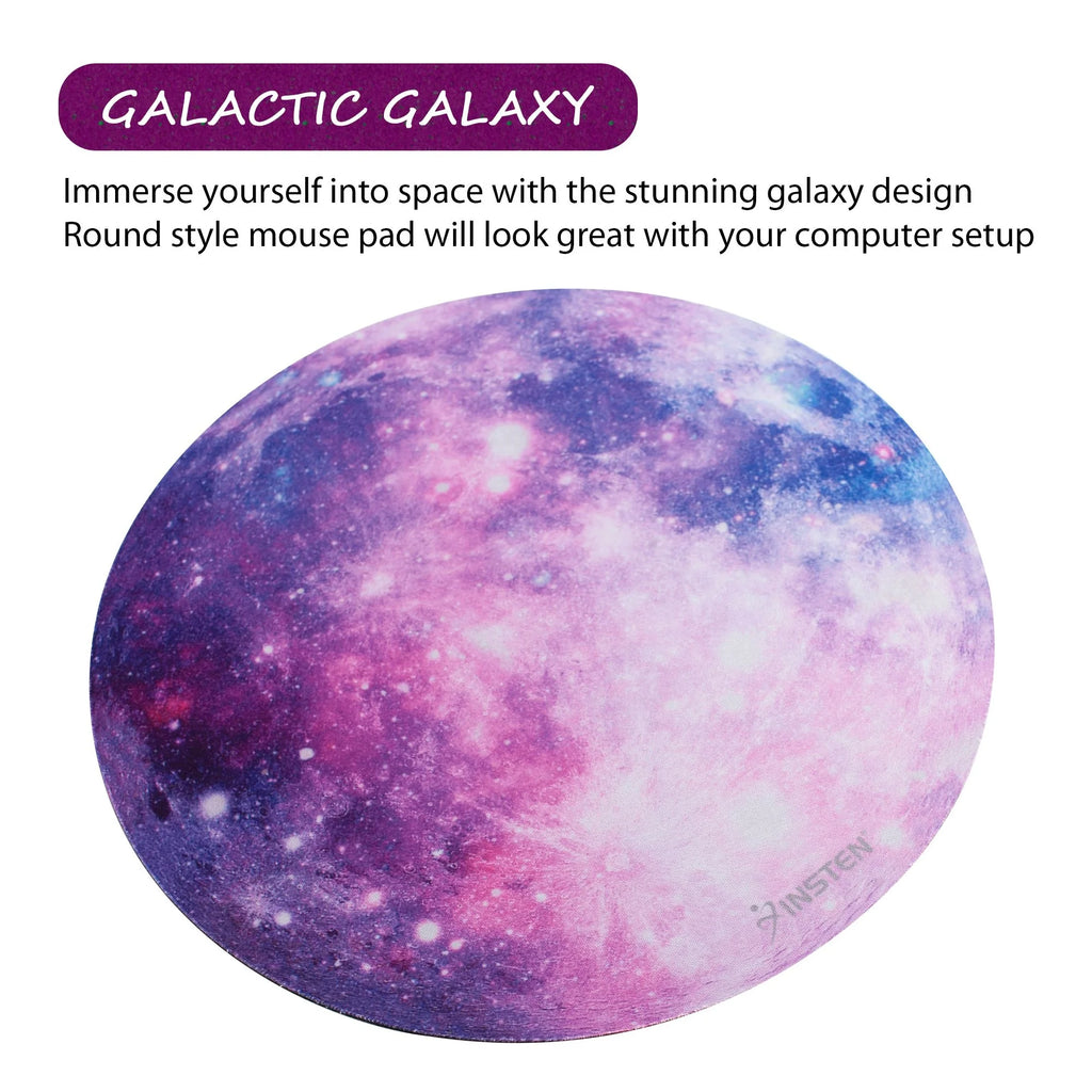 Galaxy Mouse Pad for Computer Desk Laptop, Small round Desktop Mat, Purple Space Mousepad, Non-Slip Rubber