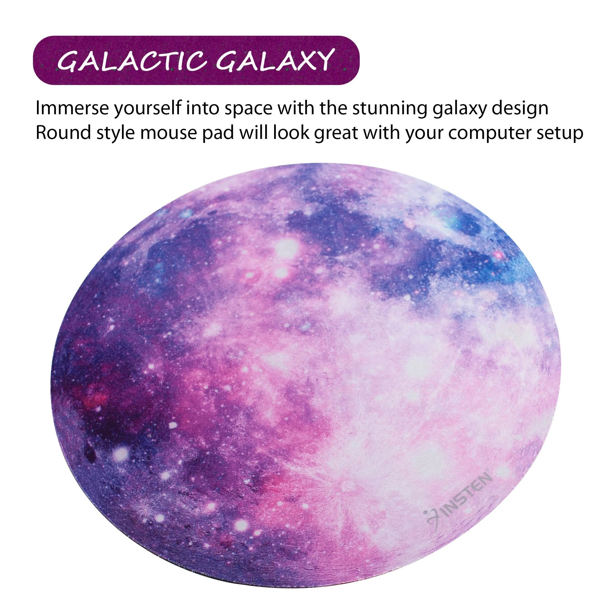 Galaxy Mouse Pad for Computer Desk Laptop, Small round Desktop Mat, Purple Space Mousepad, Non-Slip Rubber