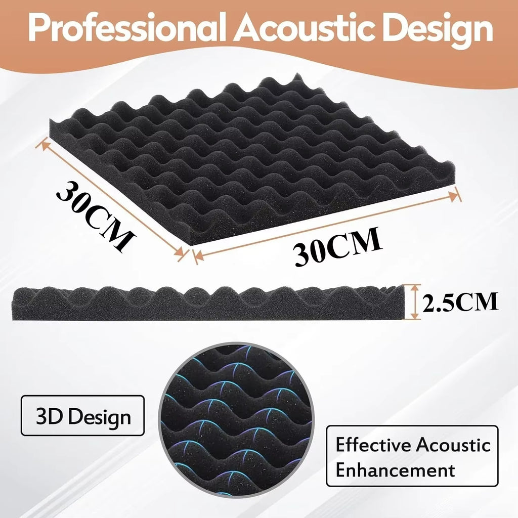 12PCS Self-Adhesive Soundproof Wall Panels Acoustic Foam Tiles Noise Reduction Home Studio Bedroom Sound Deadening Stick