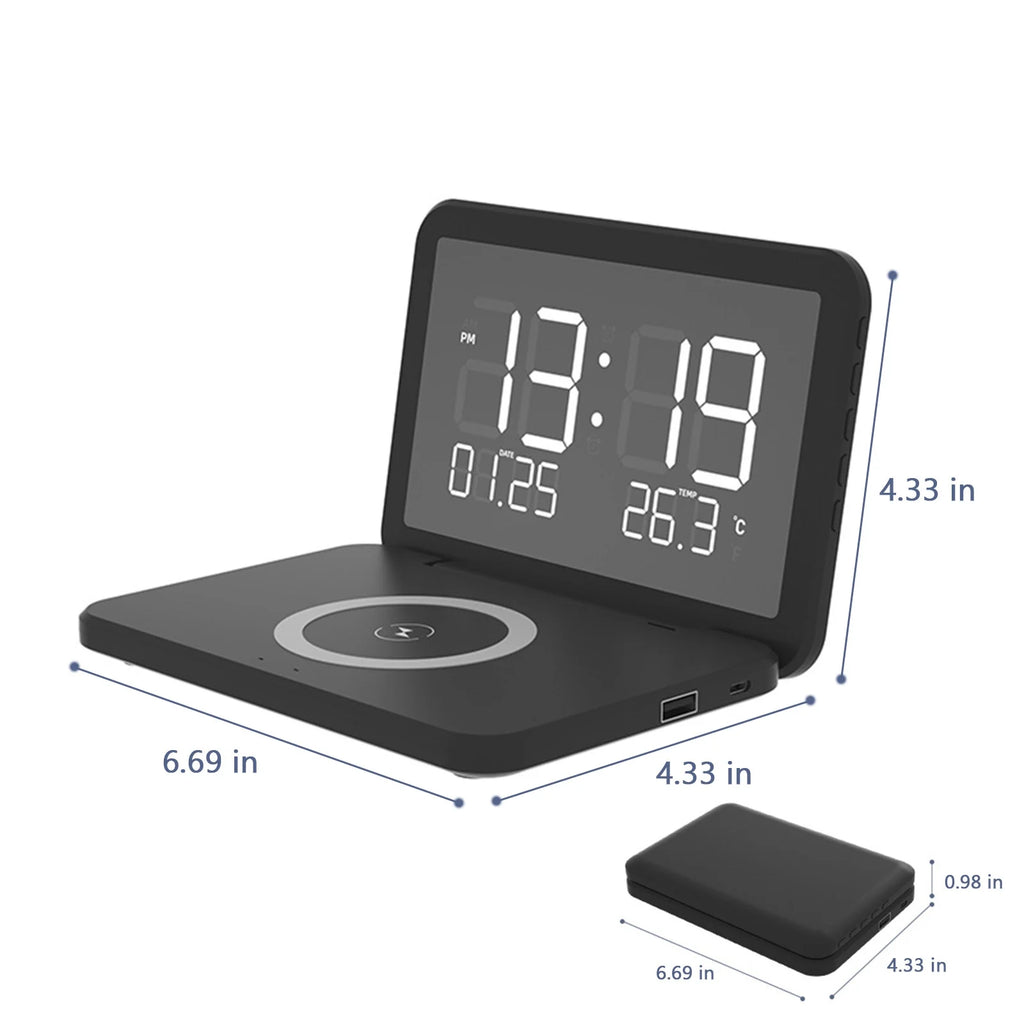 2023 Promotion on Sale, Digital Alarm Clock,Mirror Surface LED Electronic Clocks,With U Charger,Temperature Display,Wireless Charging, Ustom Brightness,For Office Table Bedroom Night