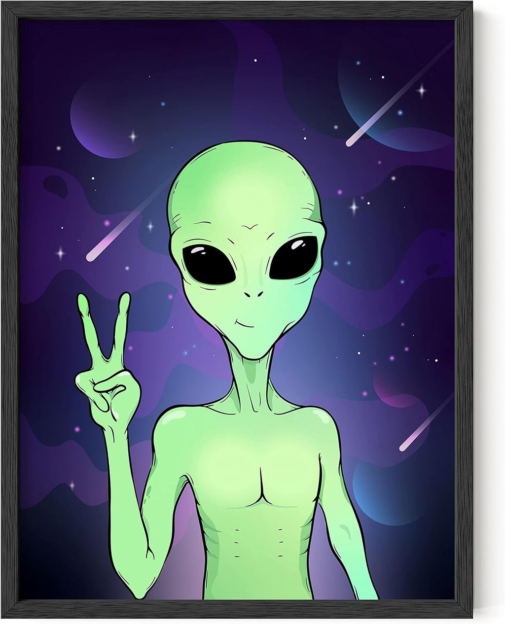Trippy Alien Poster - Trippy Wall Decor, Alien Art Print, Psychedelic Poster for Room Aesthetic (UNFRAMED 12"X16")