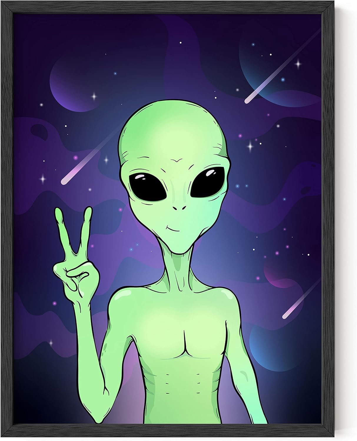 Trippy Alien Poster - Trippy Wall Decor, Alien Art Print, Psychedelic Poster for Room Aesthetic (UNFRAMED 12"X16")