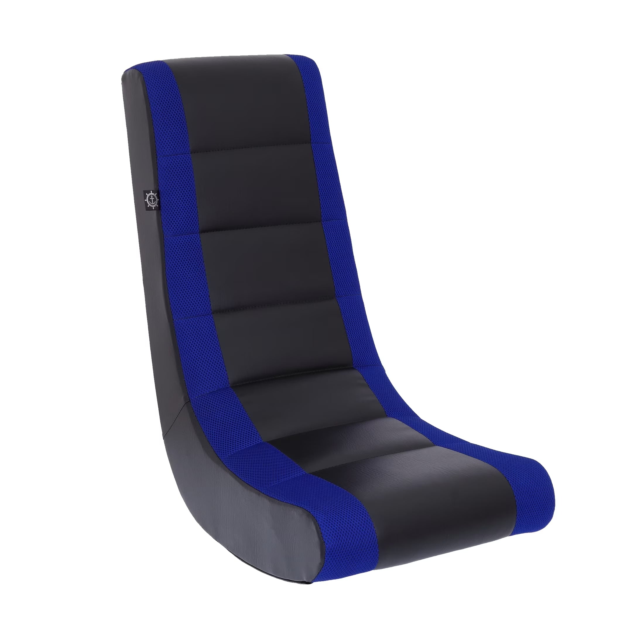 Classic Video Rocker Floor Gaming Chair, Kids and Teens, PU Faux Leather & Polyester Mesh, Black/Blue
