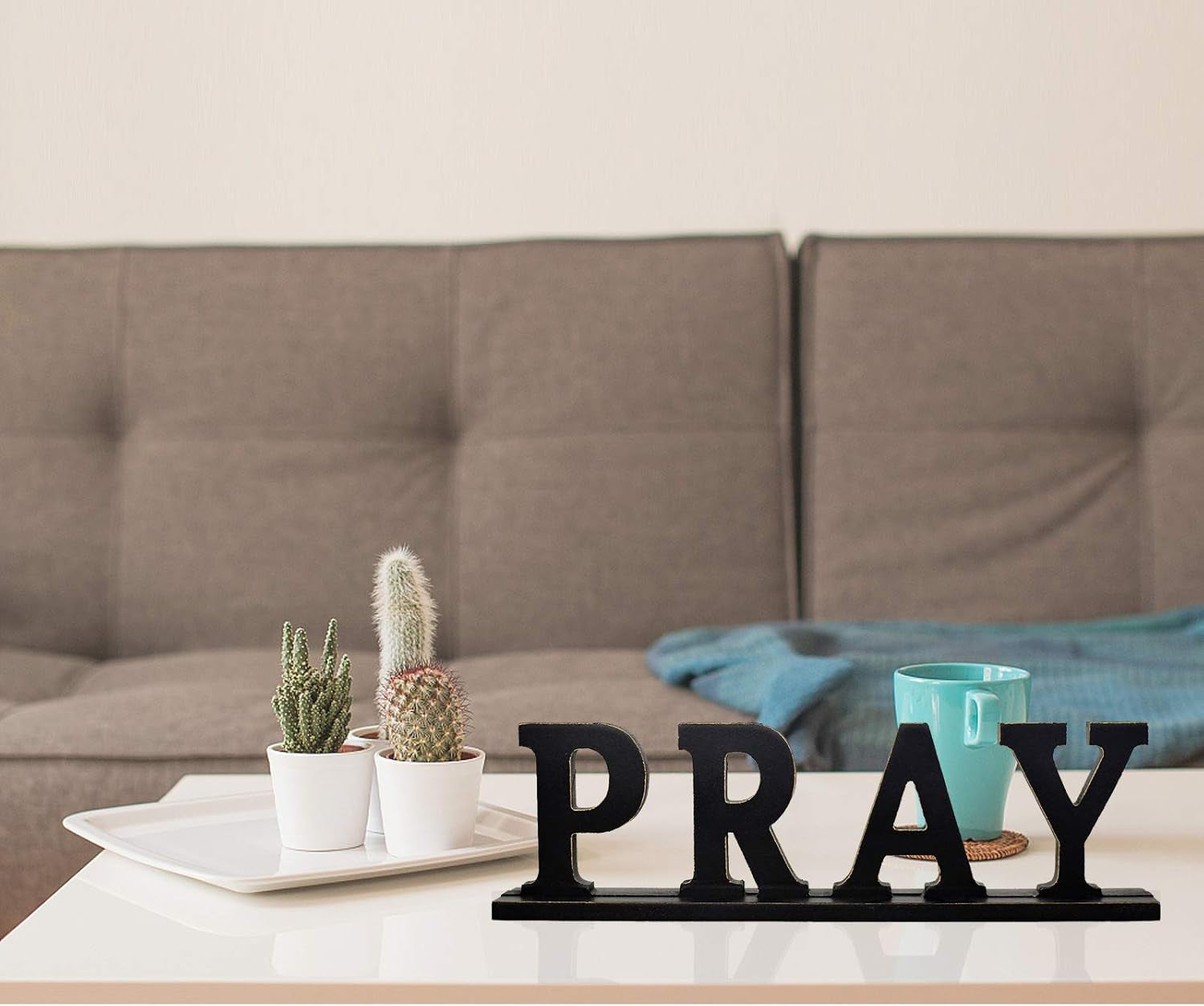 Pray Sign, Decorative Wooden Cutout Word Art, 16.14X4.75 Inches, Black