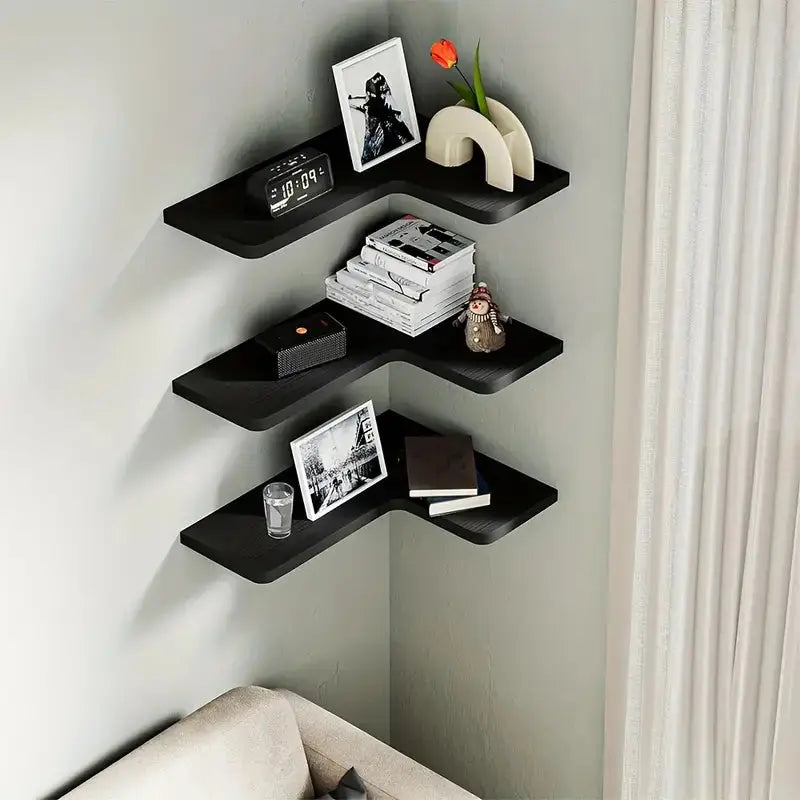 Contemporary Black Corner Floating Shelves - Set of 3-1