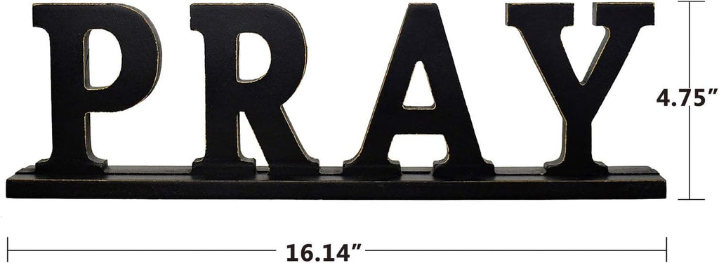Pray Sign, Decorative Wooden Cutout Word Art, 16.14X4.75 Inches, Black