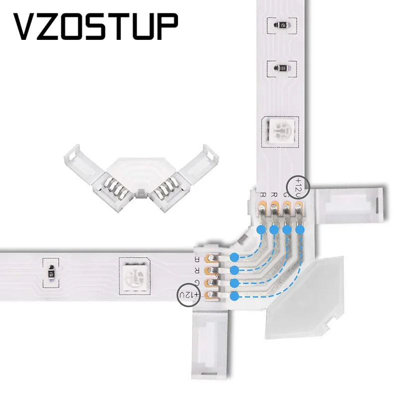 LED Corner RGB Connector 10Mm 4Pin L Shape IP20 LED Light Strip Solderless 90 Degree Right Angle for 5050 3528 Tape Light