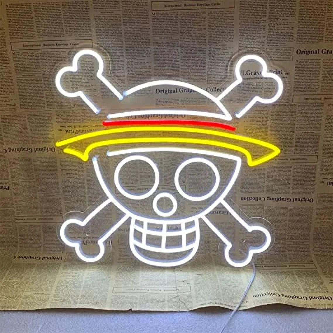 Anime Skull Neon Sign Custom Anime Skull LED Wall Decor One for Piece Anime Decor Skull Art (White Color)