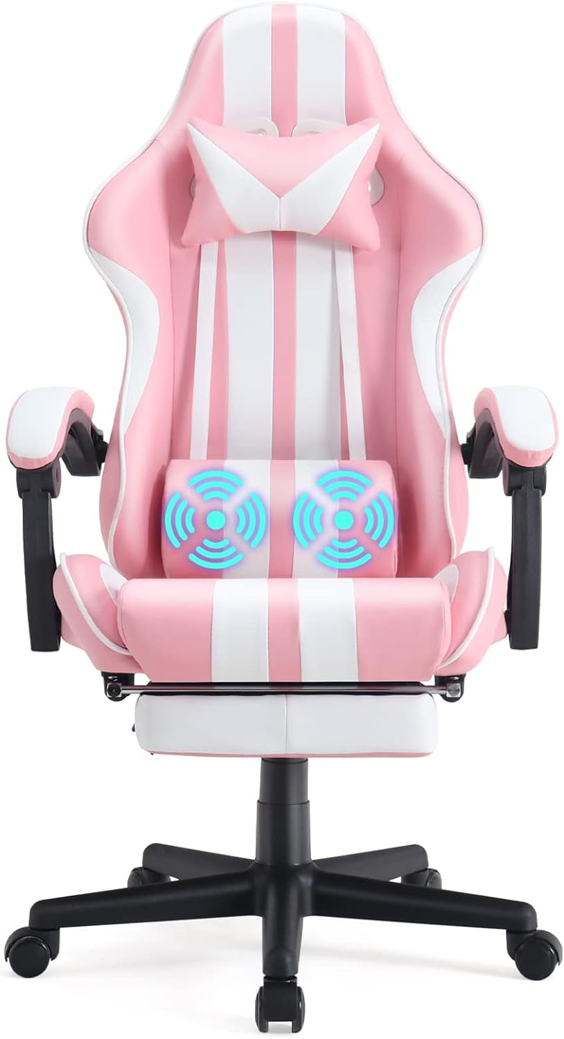 Gaming Chairs with Footrest,Computer Game Chair,Massage Gaming Chairs,Christmas,Xmas Gift,Pc Gaming Chairs for Adults Teens for Gaming Live Streaming Room(Pink,Racing Version)