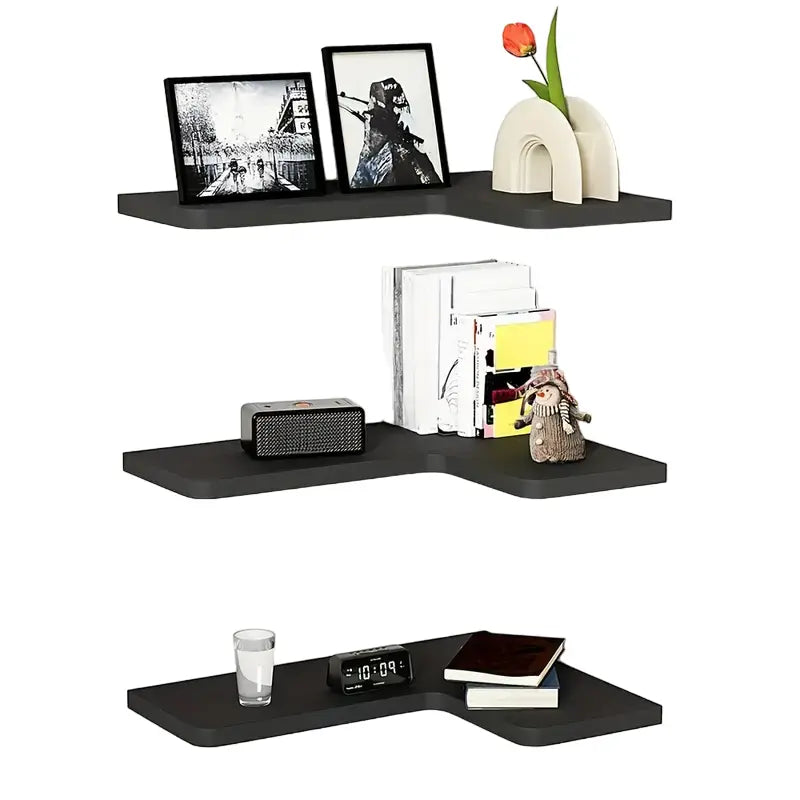 Contemporary Black Corner Floating Shelves - Set of 3-0